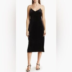 Sam Edelman pearl embellished-strap velvet midi dress Black - NWT Size 4